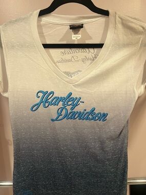Harley-Davidson Women's White to Blue Ombre V-Neck Tee